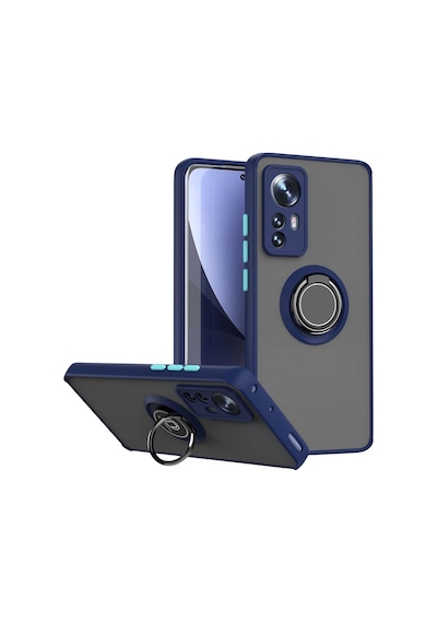 Xiaomi 12x Uyumlu Kılıf Yüzüklü Standlı Extra Darbe Koruma Sert Silikon Kapak - Lacivert Lacivert