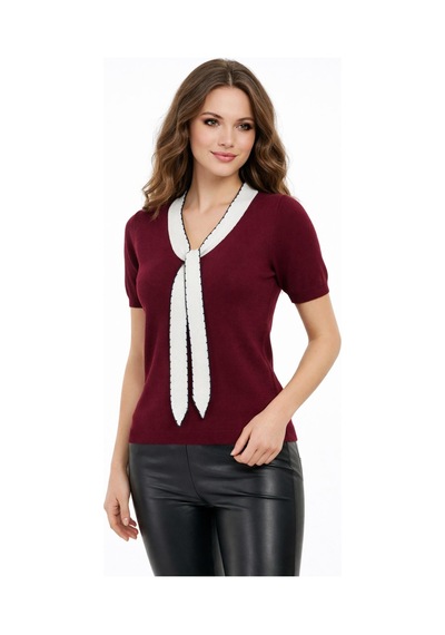 Kadın Triko Kısa Kol Bluz 12935 Bgl-st05310 Bordo