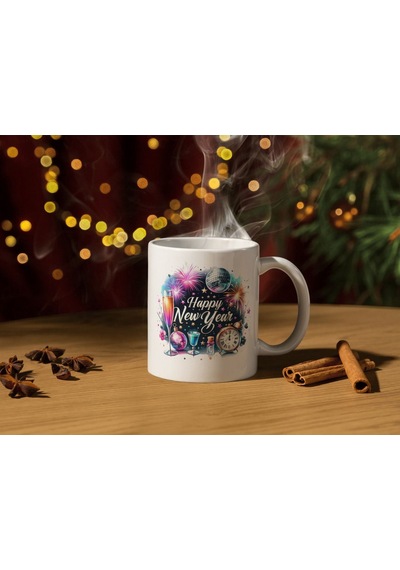 Yılbaşı Temalı Bardak Yeni Yıl Konseptli Özel Kupa 2025 Kupa Beyaz
