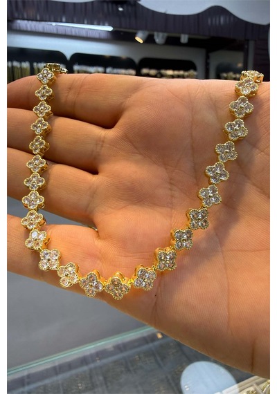Gold Renk Yonca 45 Cm Kolye Altın