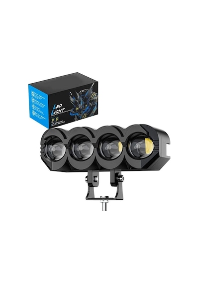 Motosiklet 4 Led Lazer Sis Farı 2 Adet Delici Beyaz Sarı Çift Renk Metal Baykuş Led Işık