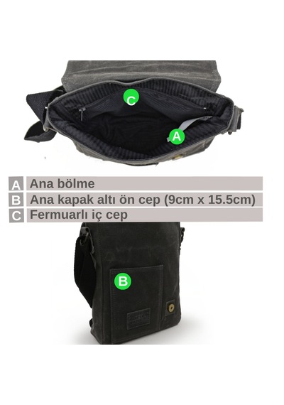 Dark Cotton 7059 Siyah Hakiki Deri - Kanvas Postacı Çantası