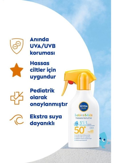 Nivea Sun Bebek ve Çocuk 270 ml 50 Faktör Güneş Spreyi