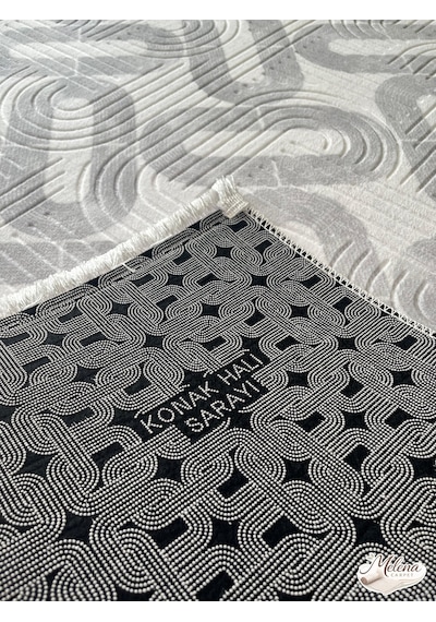 Konak Halı Modern Gri Soyut Desenli Emboss Premium Salon Halısı Saçaklı Gri