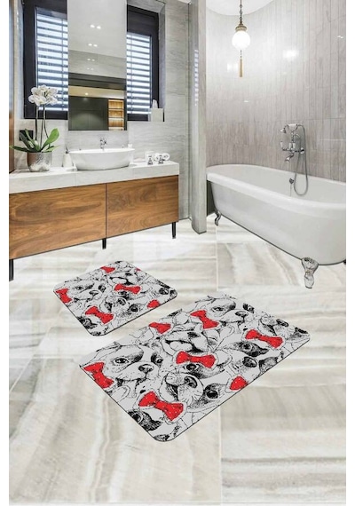 Gri Hayvan Temalı Banyo Halısı Klozet 2'li Paspas Seti Bs267n11