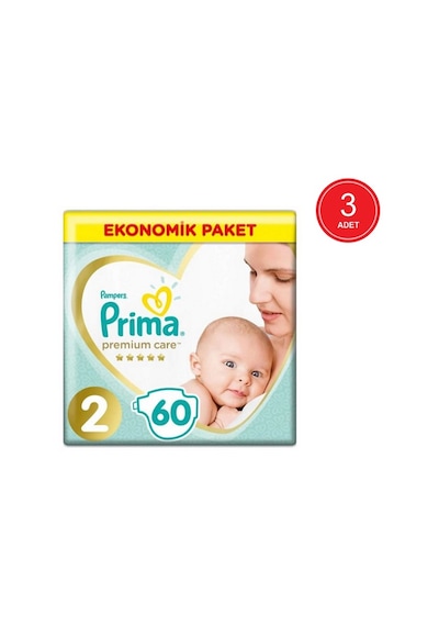 Prima Bebek Bezi Premium Care 2 Beden Ekonomik Paket 3 x 60 180 Adet 3'lü