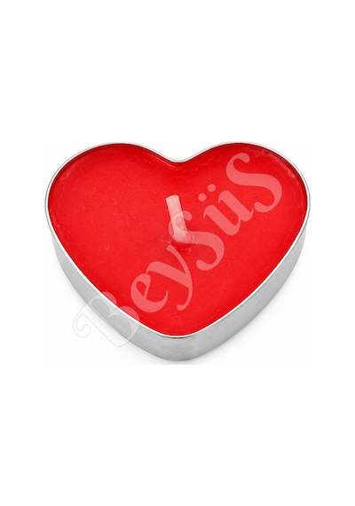 4 Adet Kalpli Tealight Mum - Romantik Kalp Şekilli Dekoratif Küçük Mum Kırmızı