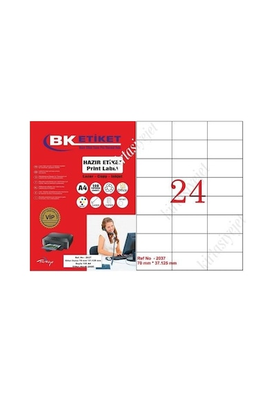 Bk-2037 Ebat 70 X 37.125 MM Lazer Etiket A4 Sayfada 24 Etiket