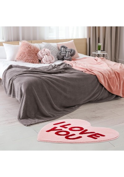 I Love You Pembe Kalp Halı 88,9 Cm, El Dokuma Krom Kalpler Sevimli Banyo Paspası, Havalı Mutfak Halıları, Kaymaz Ba Çok Renkli