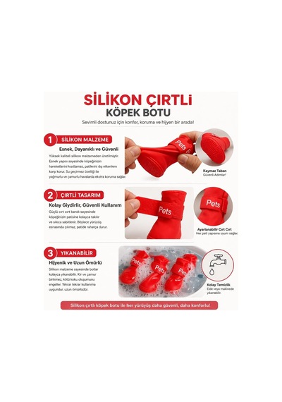 Köpek Ayakkabısı 4 Lü Set Su Geçirmez Kaymaz Tabanlı Köpek Botu Küçük Orta Irk Köpekler İçin Ko