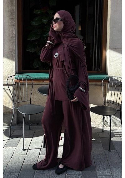 Carell Micro Modal Abaya Mürdüm Çok Renkli