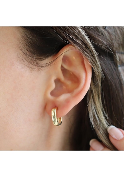 Kare Oval Gold Kaplama Gümüş Küpe Gümüş