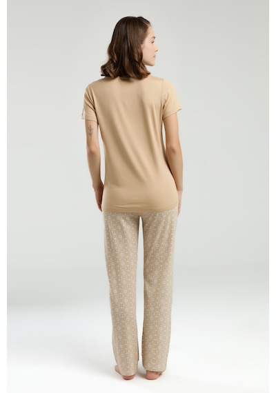 Pierre Cardin 9001 Kısa Kol Kadın Pijama Takımı V1 Bej