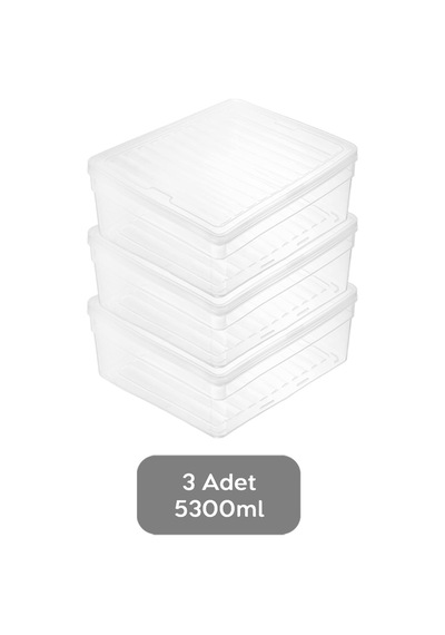 Meleni Home Derin Mikrodalga Uyumlu Erzak Gıda Saklama Kabı Şeffaf Kapak Düzenleyici Organizer Set 3'lü 5300 ML Şeffaf