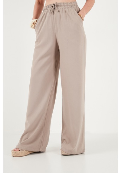 Lela Pamuklu Relaxed Fit Yüksek Bel Geniş Paça Pantolon Bayan Pantolon 668yp5559 Taş