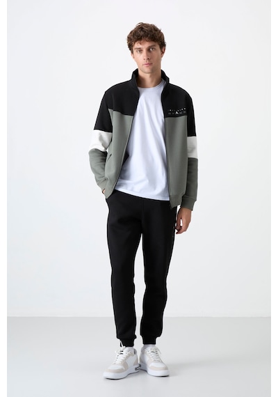 Tommy Life Çağla - Siyah Dik Yaka Renk Geçişli İçi Polarlı Erkek Eşofman Takımı - 85186 Yeşil - Siyah