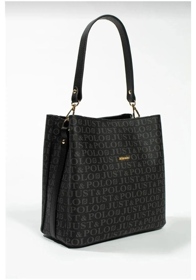 Just Polo Kadın Monogram Baskılı El Ve Omuz Çantası Ebat 25 X 25 Siyah