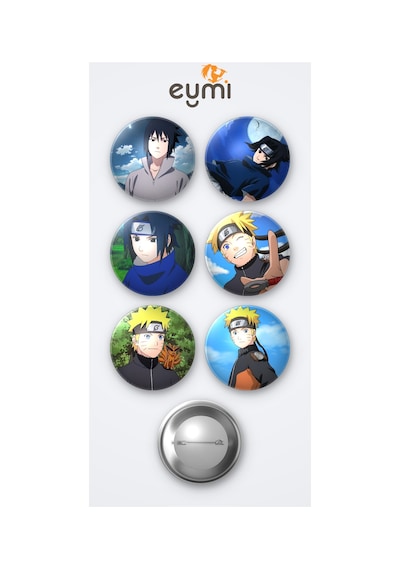 Naruto Sasuke Uchiha Ve Uzumaki 6'lı Metal Rozet Seti 58mm İğneli Buton Çanta Yaka Rozeti Çok Renkli
