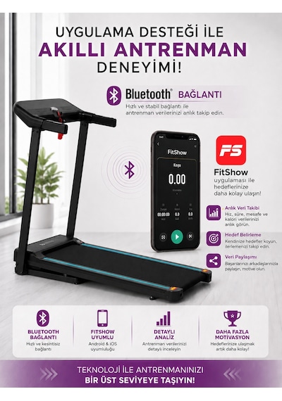 14 Km Hız Bluetoothlu Uygulama Bağlantılı Hidrolik Katlanabilir Yürüme Ve Koşu Bandı