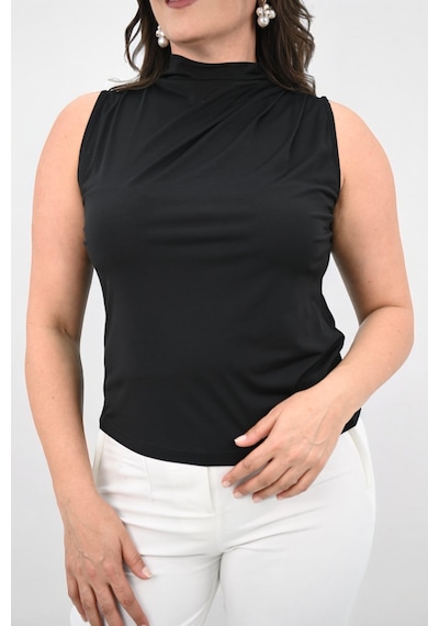 Kadın Büyük Beden Drape Detaylı Dik Yaka Bluz 1851-25 001