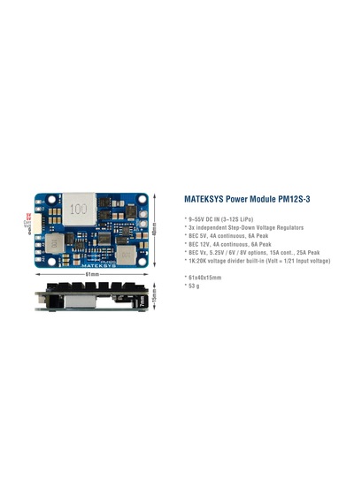 MATEK Power Module 12S w/3xBEC