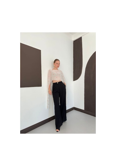 Verymoda Nakışlı Şifon Pelerin Bluz D3137 Krem Pudra