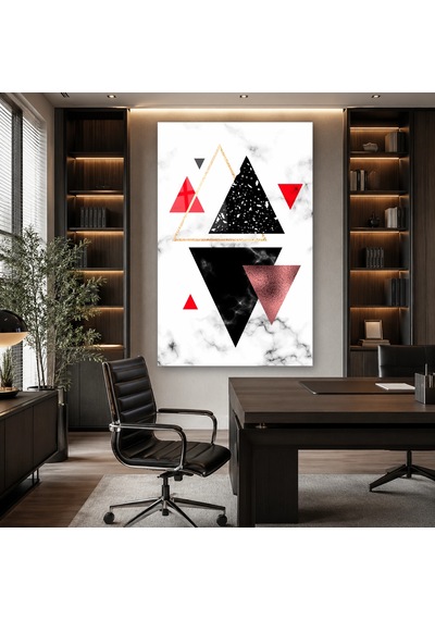 Siyah Bakır Geometrik Üçgenler Çerçevesiz Cam Tablo