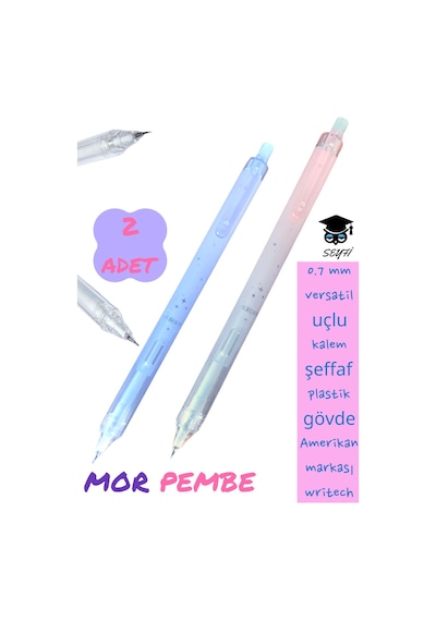 0.7 Mm Versatil Uçlu Kalem Şeffaf Plastik Gövde Amerikan Markası Writech Pembe - Mor
