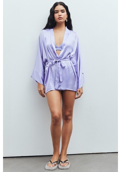 Fumée Lila Kısa Saten Sabahlık / Kimono Lila