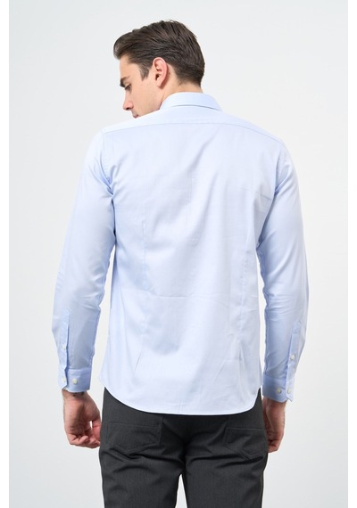 İmza Sert Yaka Uzun Kol Cepsiz Slim Fit %100 Pamuk Gömlek 1004260324 Koyu Mavi