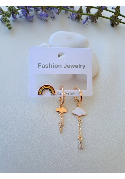 Dali Shop Gökkuşağı Bulut Figürlü 3'lü Küpe Gold