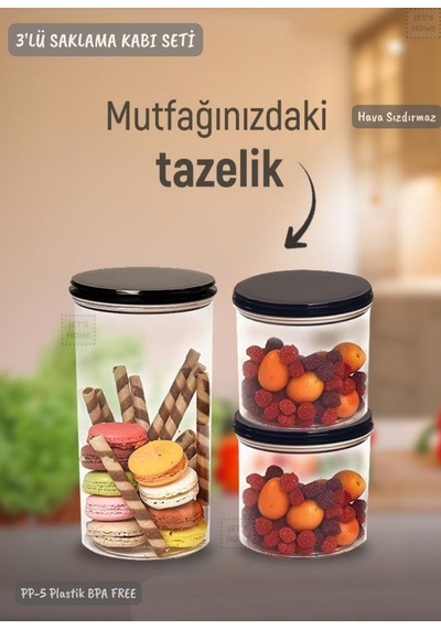 3 Lü Saklama Kabı Seti Erzak Kabı Seti Hava Sızdırmaz Bpa Free Şeffaf
