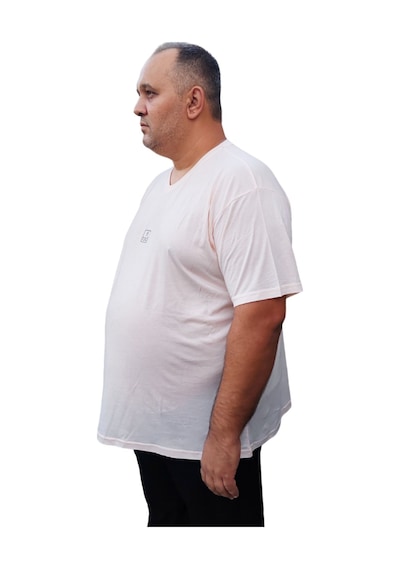 Big Nona Erkek Büyük Beden Unisex T-shirt V Yaka Toz Pempe Pembe