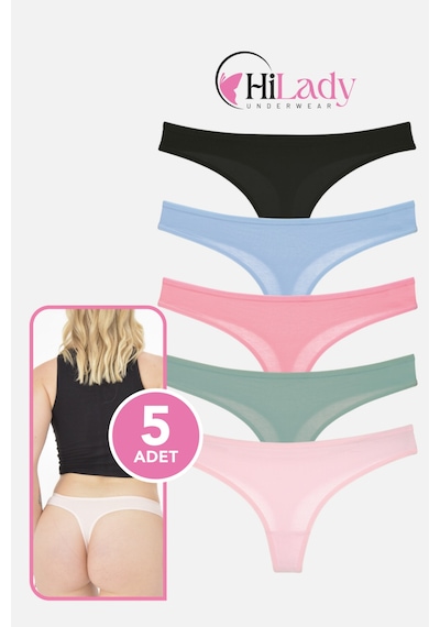 Hilady Kadın Tanga,düşük Bel Tanga String, 5'li Paket, Pamuklu Yumuşak Kumaş Pamuklu Tanga Koyu-soft