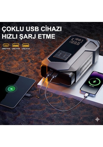 Tarçın 4000a Akü Takviye Cihazı & 150psı Hava Kompresörü + Taşıma Çantası
