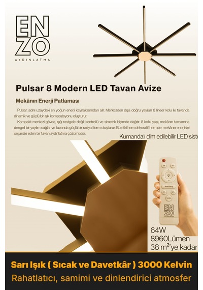 Pulsar Bronz Modern Led Tavan Avize - Aşağı Işık Kumandalı Dim Edilebilir Sarı Işık