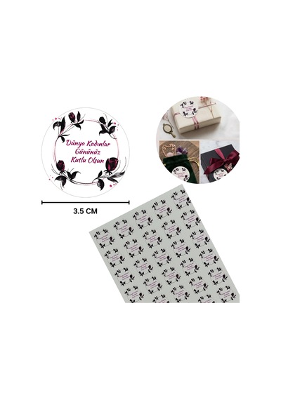 Kadınlar Gününüz Kutlu Olsun Sticker Seti - 88 Adet, Hediye Paketi Etiketi, 3.5 Cm, Yuvarlak
