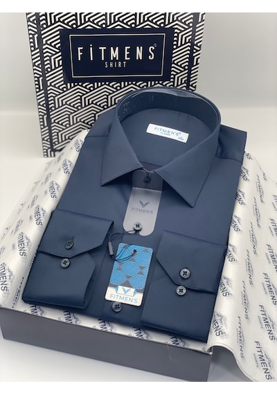 Fitmens Klasik Uzun Kol Cepsiz Likralı Rahat Kumaş Erkek Gömlek Fs-004517 - Lacivert-3190