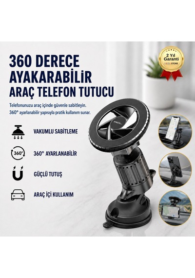 Havalandırma Montajlı Ayarlanabilir Manyetik Araç İçi 360 Telefon Tutucu-1334 Siyah