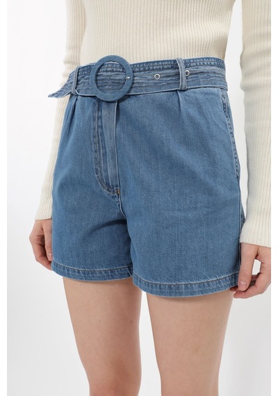 Banny Jeans Kadın Yüksek Bel Geniş Kesim Jean Şort Mavi