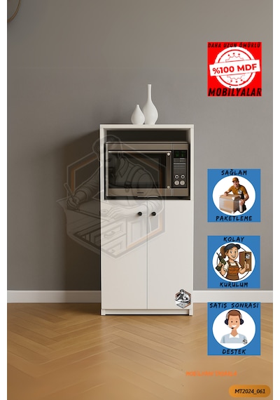 Tamamı Mdf Mini Fırın Dolabı 2 Kapaklı Çok Amaçlı Mutfak Dolabı