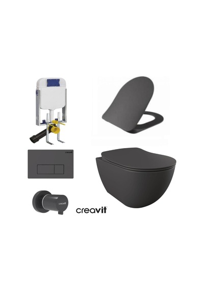 Creavit Gr5001- Fe320 5 Parça Antrasit Mat Asma Klozet Gömme Reze