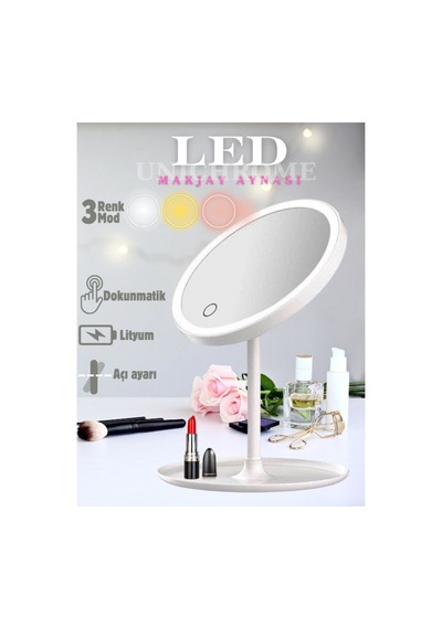 Led Işıklı Dokunmatik Masa Üstü Makyaj Aynası Beyaz Beyaz