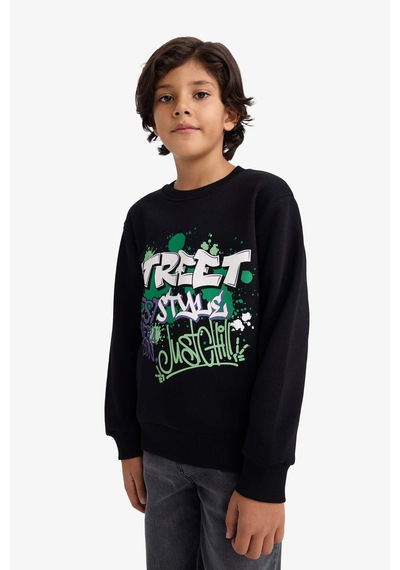 Defacto Erkek Çocuk Bisiklet Yaka Baskılı İçi Yumuşak Tüylü Sweatshirt G5559a825cwbk81 Siyah-bk81