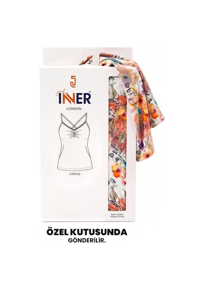 Just Inner Kadın Tekli Viskon Bluz Çiçekli Dantelli V Yaka Askılı Zarif Günlük 216003 Çiçek Desenli