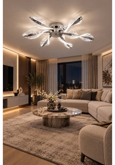 Mars Model Gümüş Kumandalı 6"lı Ledli 3 Renk Modu Kristal Salon Mutfak Yatak Çocuk Odası Avize