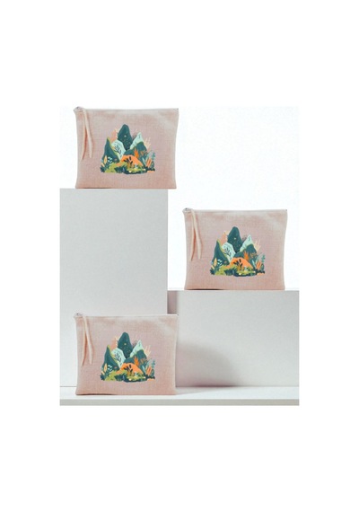 Doğa Baskılı 3'lü Makyaj Çantası 20x25 Cm - Kadın Doğum Günü Hediyesi Kadın Hediye Ürün