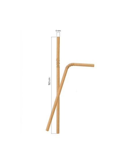 Roll-up Doğaya Dönüş Ekolojik Doğal Körüklü Kraft Kağıt Pipet 6 MM 5 x 100'lü 19.5 CM