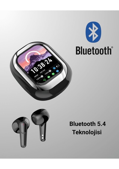 Akıllı Ekranlı Bluetooth 5.4 Kablosuz Kulaklık Dokunmatik Ve Şarj Kutulu 1
