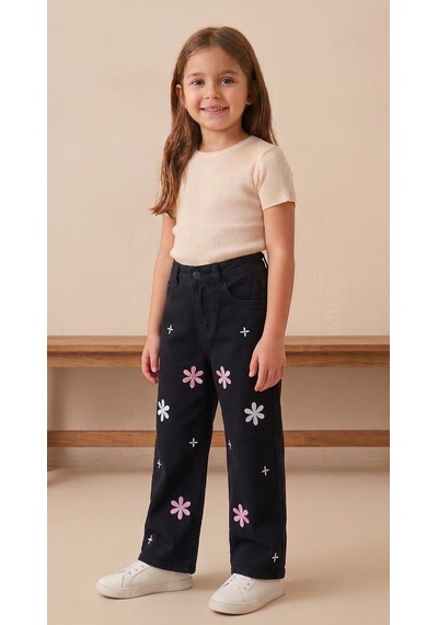 Storm Wear Çocuk Kalp Nakışlı Pantolon Siyah